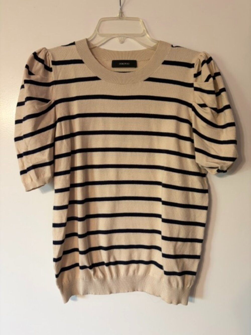 Dokotoo Women's Short Puff Sleeve Summer Sweater Large Cream and Black